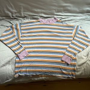 UO carnaby striped crew neck basic tee in brown multi